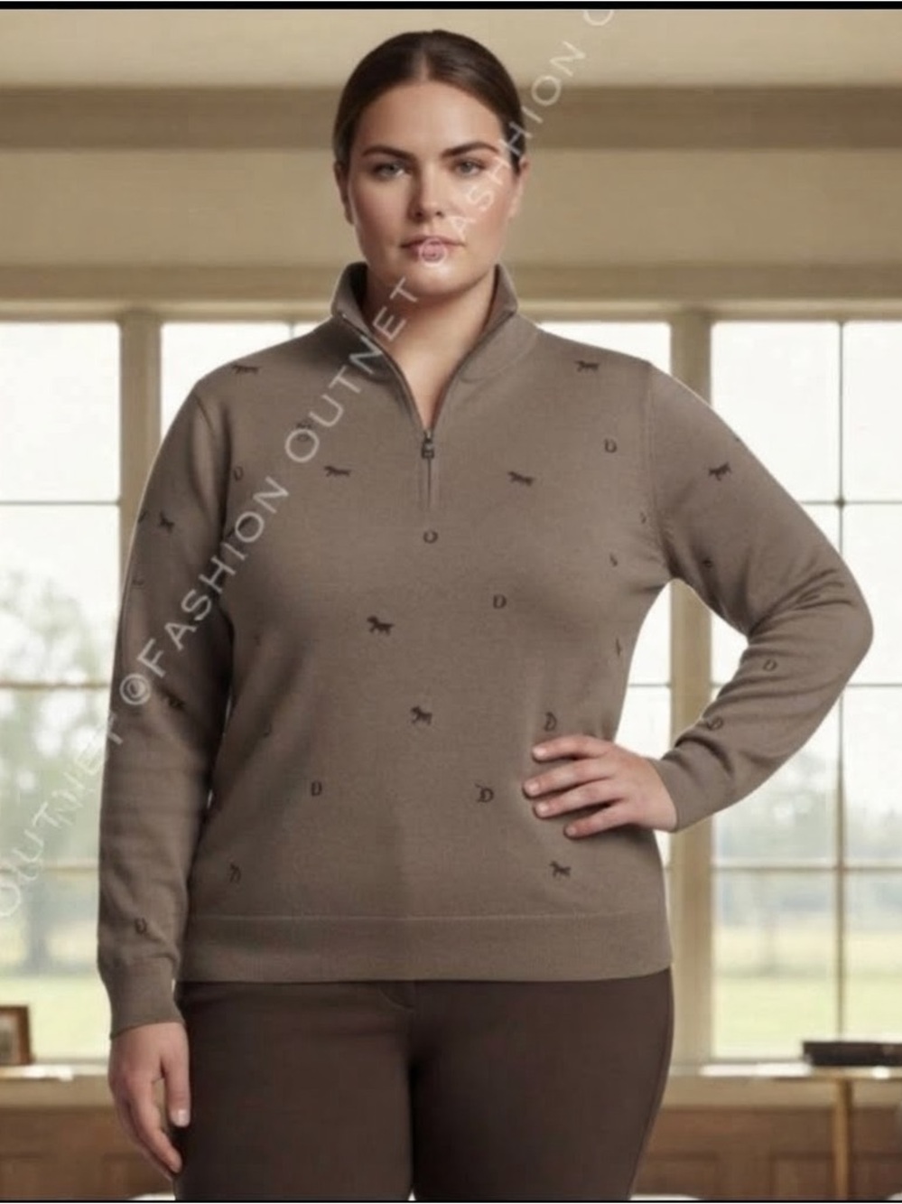 Belldini Equestrian Chic Quarter-Zip Pullover "Brown Sugar Horse" 2XL Western